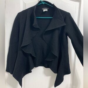 Holt Renfrew Black Ribbed Waterfall Cardigan
